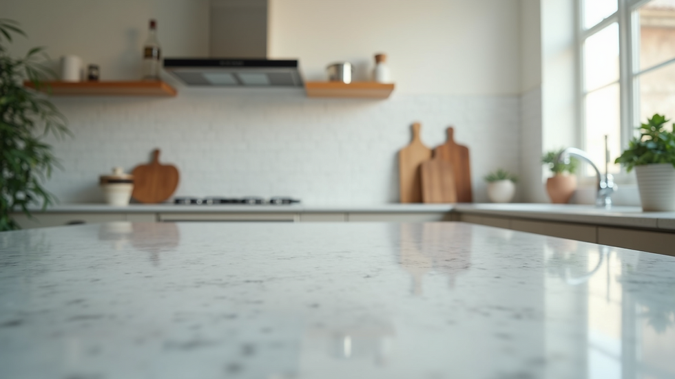 Eye-level view of a clean and tidy kitchen countertop