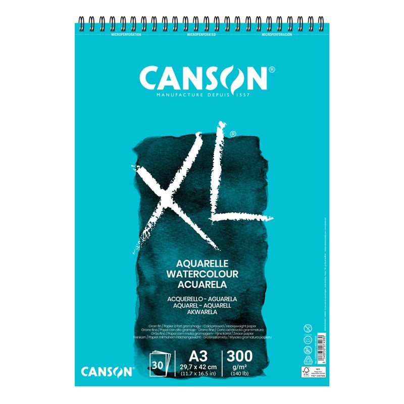 Papel Canson XL Aquarelle (Aguarela/Acuarela) A3 - 300g/m²