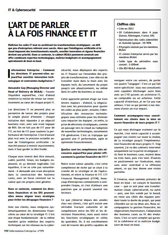 BG&A in the media [#5] - Informations Entreprise July 2025 (French)