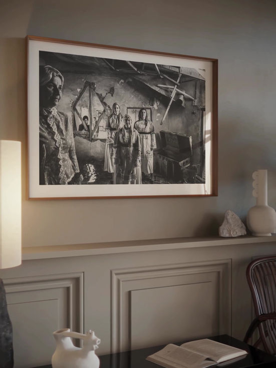 Volissos Chios print framed inside a living room. Black-and-white photography by George Tatakis.