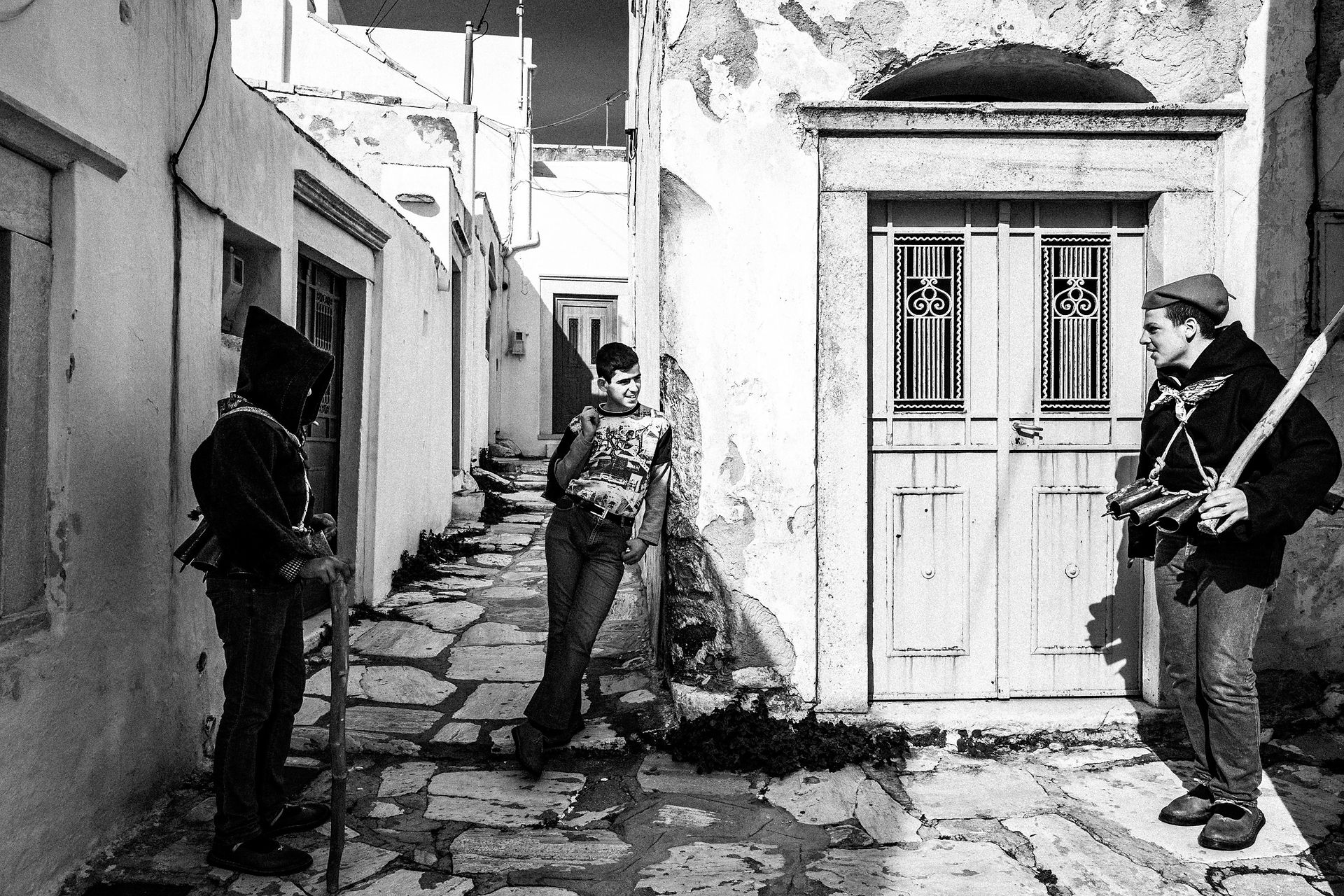 Carnival on the Island of Naxos, Greece. Black and White Photography by George Tatakis