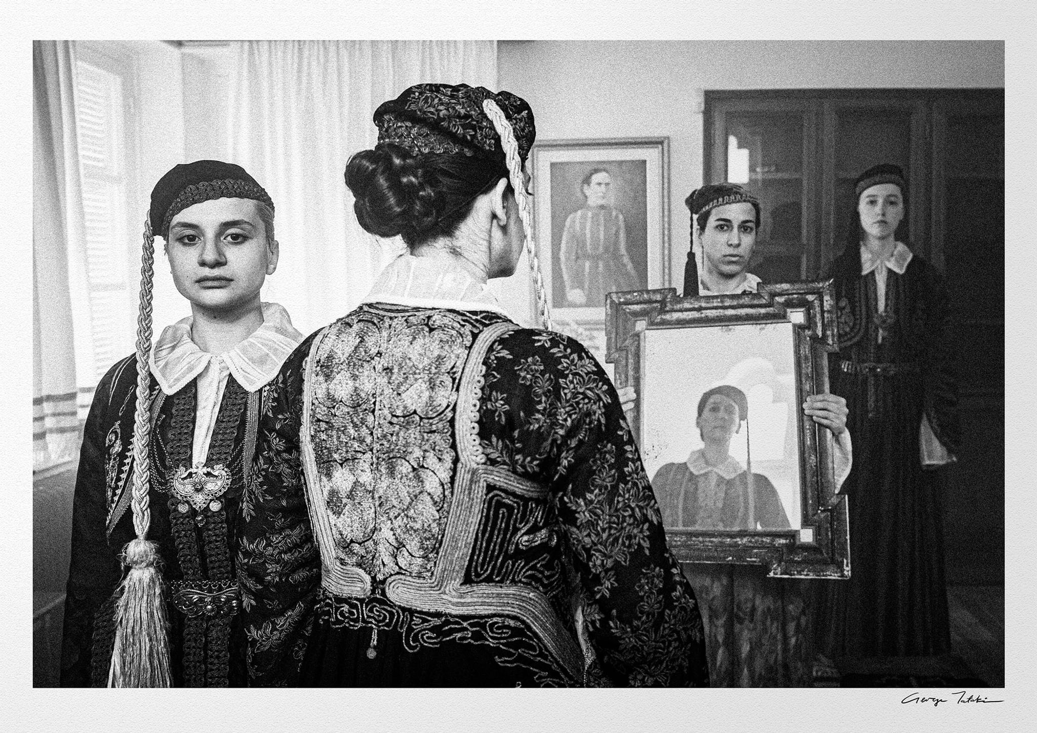 Four and Mirror, Ioannina print. Black-and-white photography by George Tatakis.