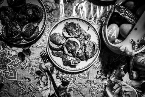 Chryssi preparing giaprakia in Patmos by photographer George Tatakis