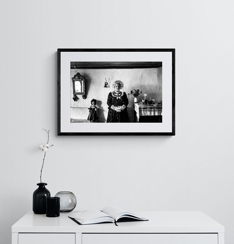 Thumbnail: Vyssa Bride print framed on a white wall. Black-and-white photography by George Tatakis.