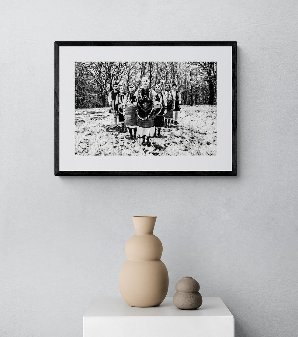 Thumbnail: Snow at Kladorachi print framed on a gray wall. Black-and-white photography by George Tatakis.