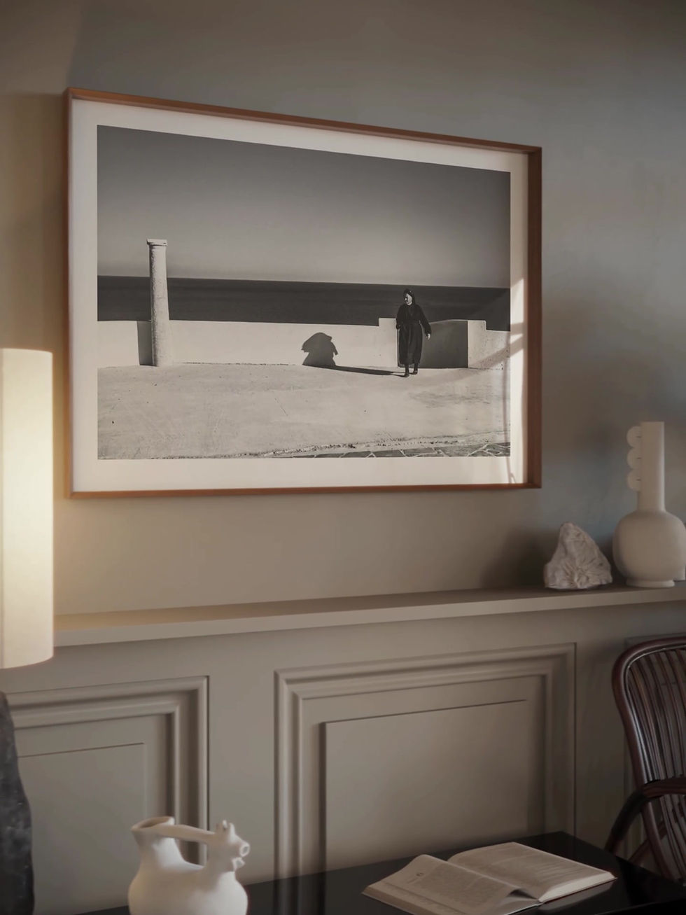 Thumbnail: Minas column print framed inside a living room. Black-and-white photography by George Tatakis.