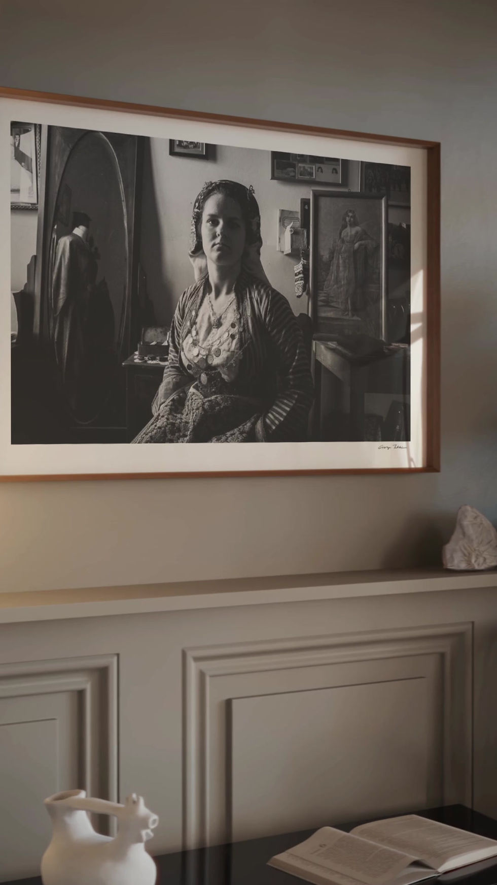 Thumbnail: Soufli Bride's Portrait framed inside a living room. Black-and-white photography wall art print by George Tatakis.