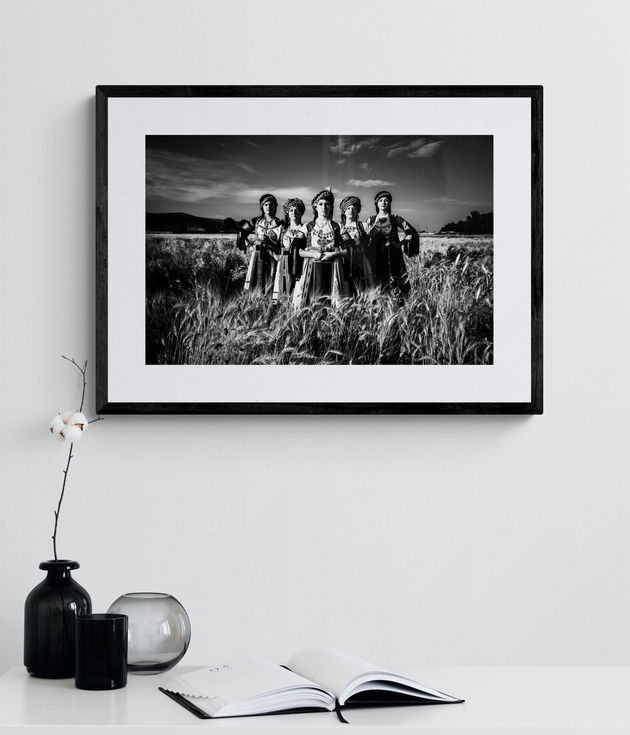 Karagounas in Field print framed on a white wall. Black-and-white photography by George Tatakis.
