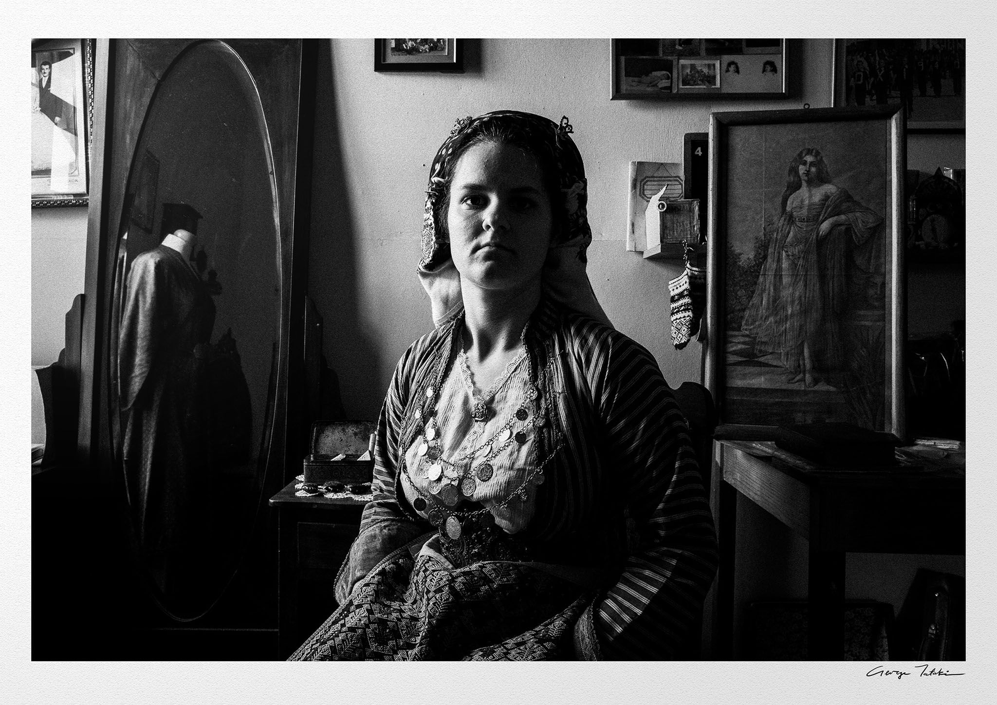Soufli Bride's Portrait. Black-and-white photography wall art print by George Tatakis.