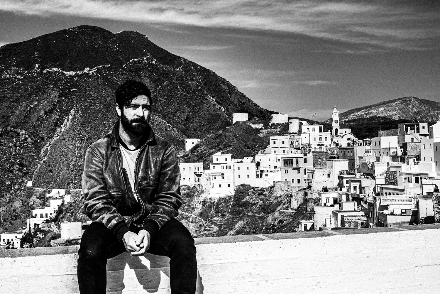 Yannis Philippakis (Foals) around Olympos in Karpathos island, Greece, by photographer George Tatakis