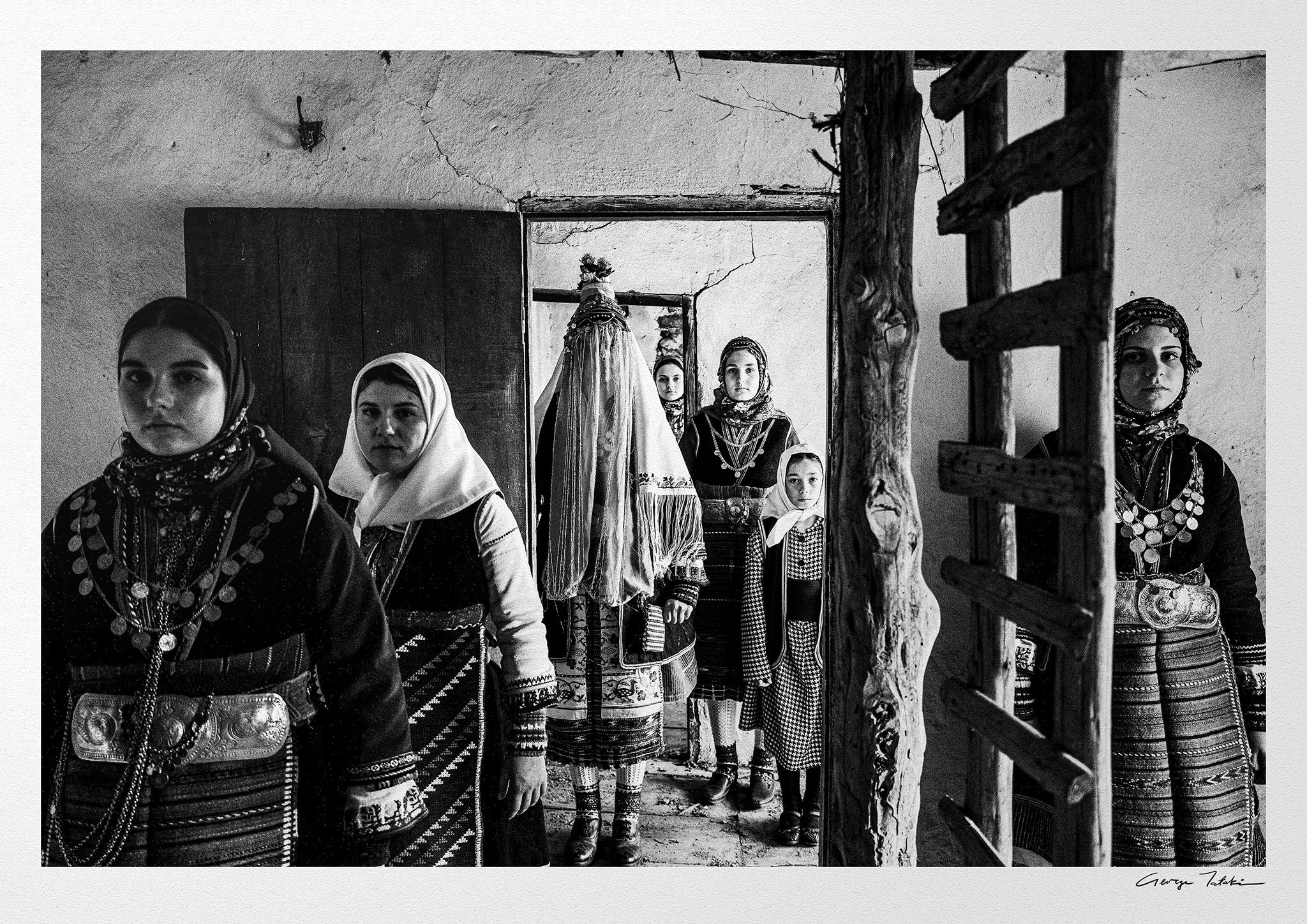 Bride and Party Orini Serron print. Black-and-white photography by George Tatakis.