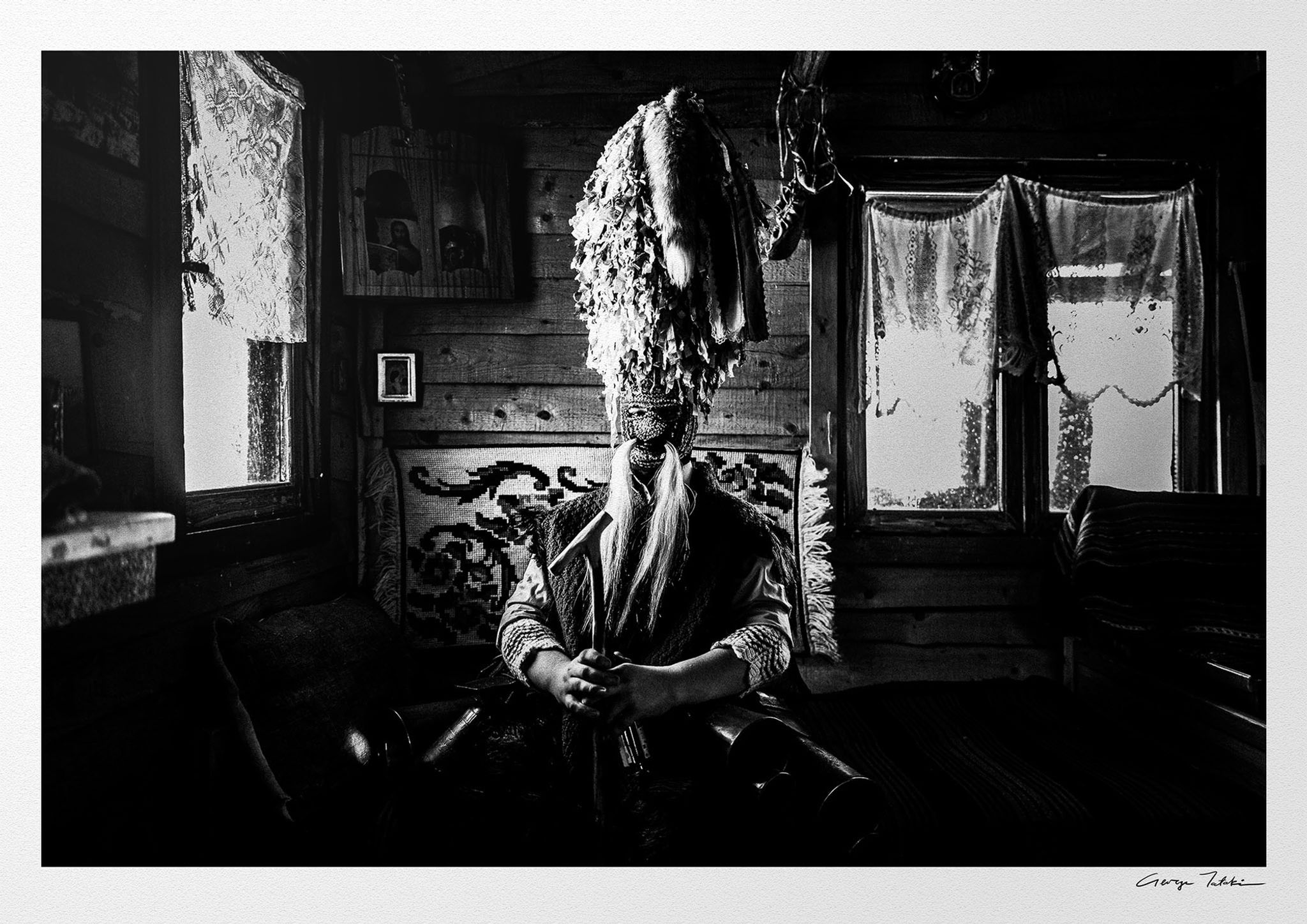 Sitting Koudounoforos print. Black-and-white photography by George Tatakis.