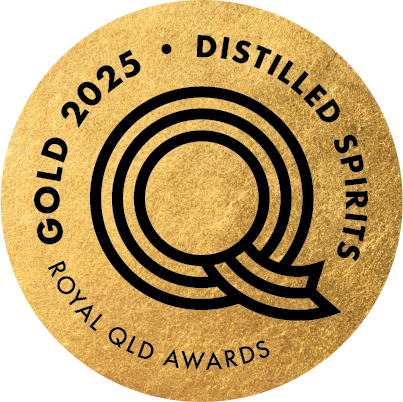 Thumbnail: A gold-colored circular award badge for the 2025 Royal Queensland Distilled Spirits Awards