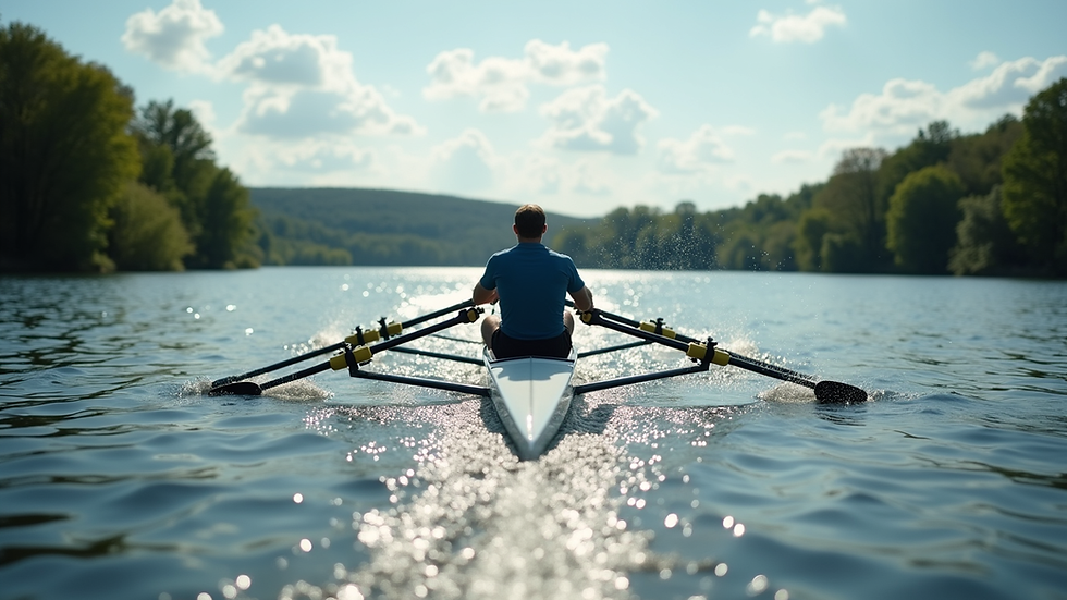 Eye-level view of Quinsigamond Lake during a crew race