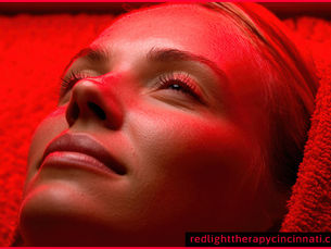 A woman utlizing safe red light therapy.