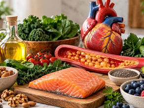 Heart healthy foods representing a functional medicine approach to high triglycerides and metabolic health.