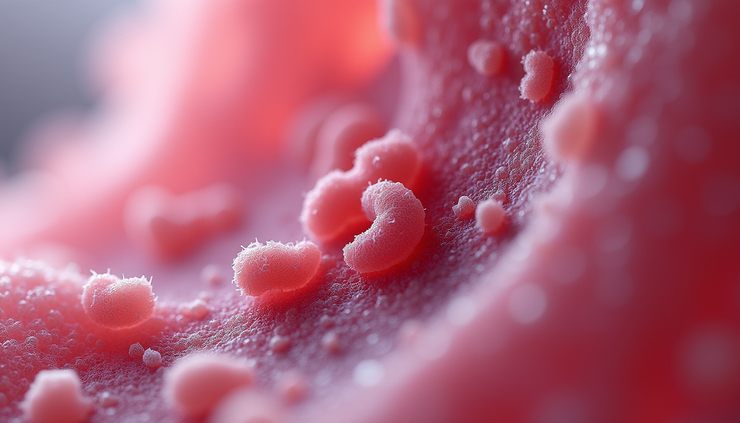 Close-up view of microscopic parasite cells in human tissue