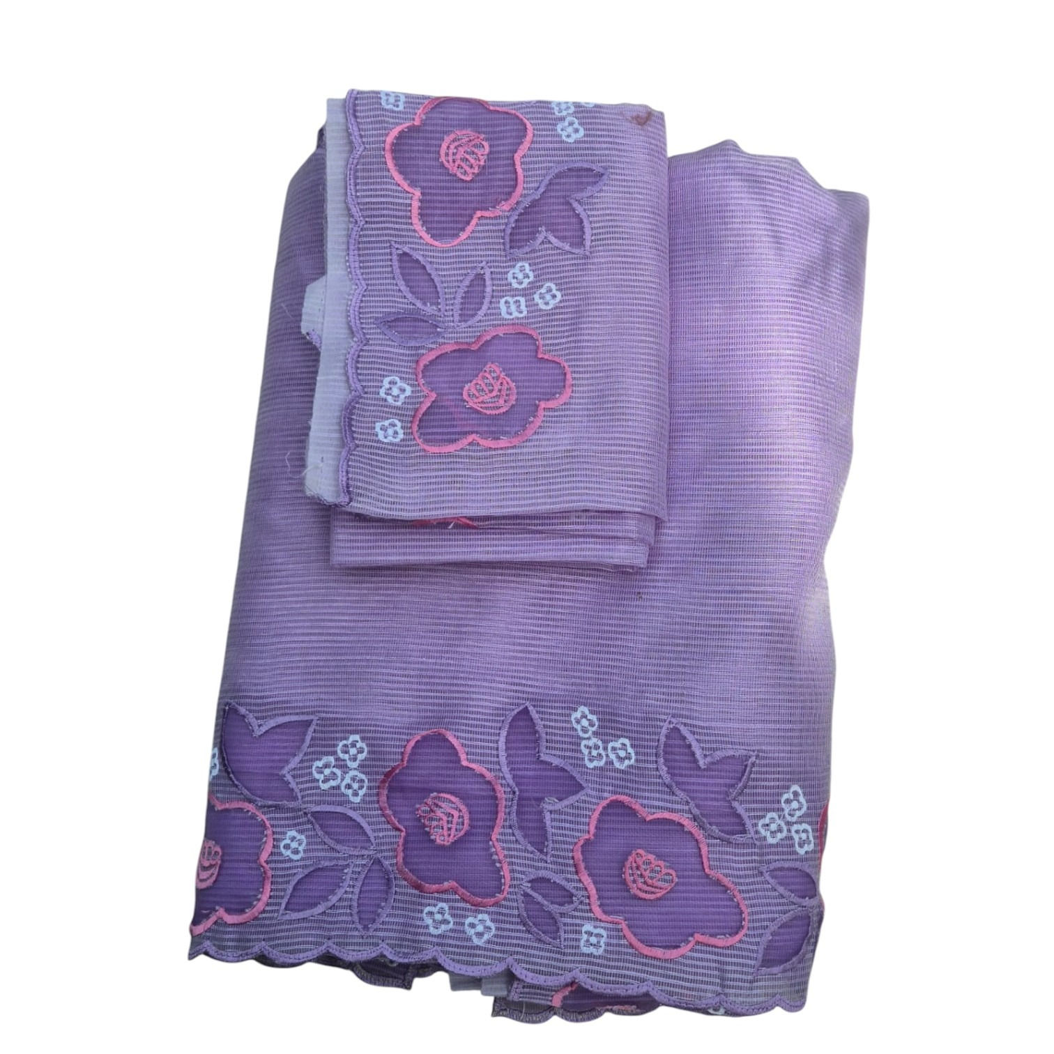 Floral Organza Applique Border Lavender Noil Kota Saree with Matching Blouse