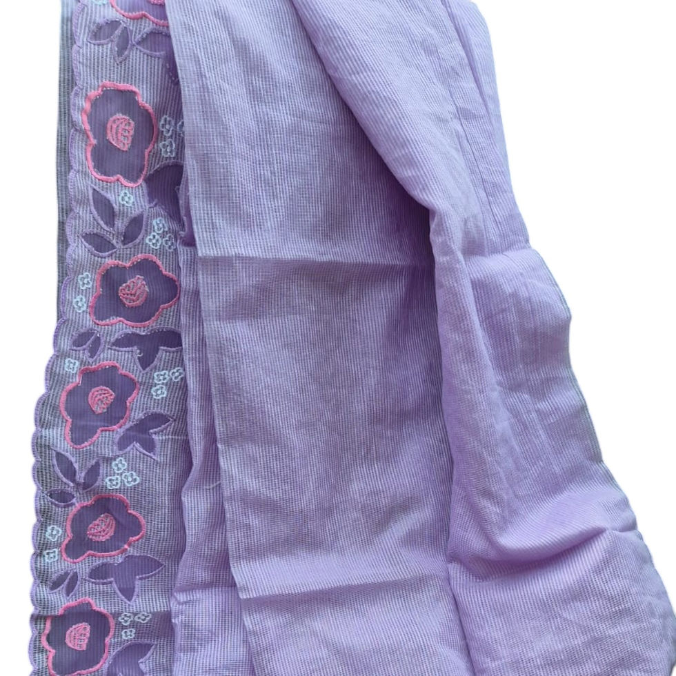 Thumbnail: Floral Organza Applique Border Lavender Noil Kota Saree with Matching Blouse