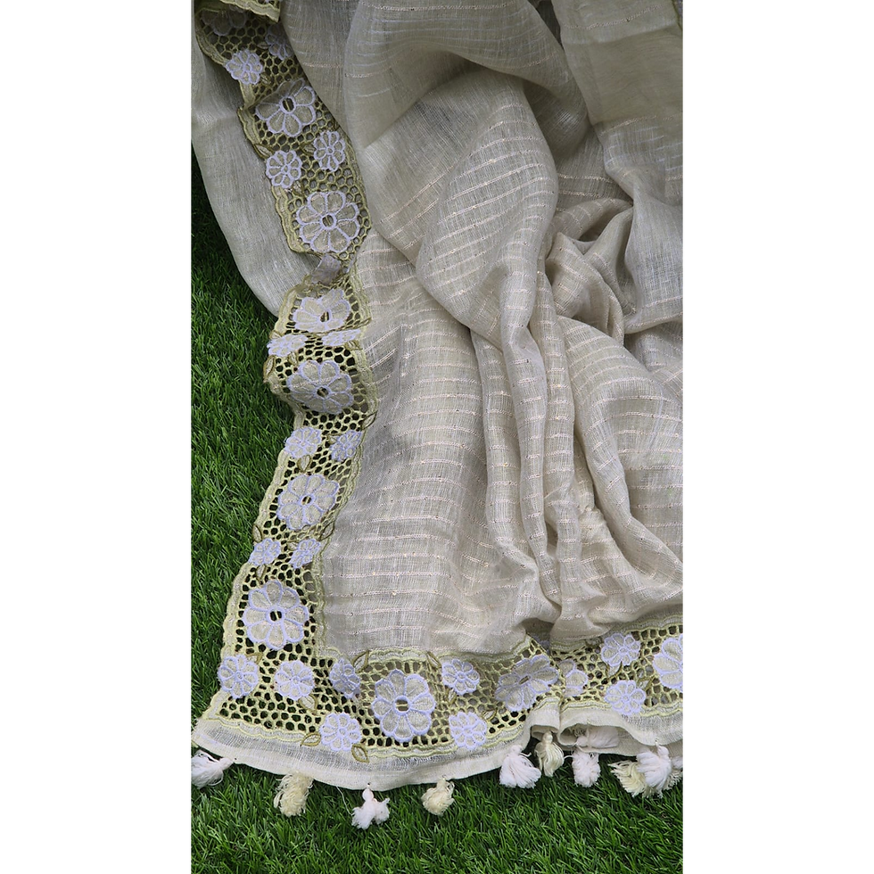 Thumbnail: It comes with a matching running blouse and features exquisite full border cutwork for a graceful finish.