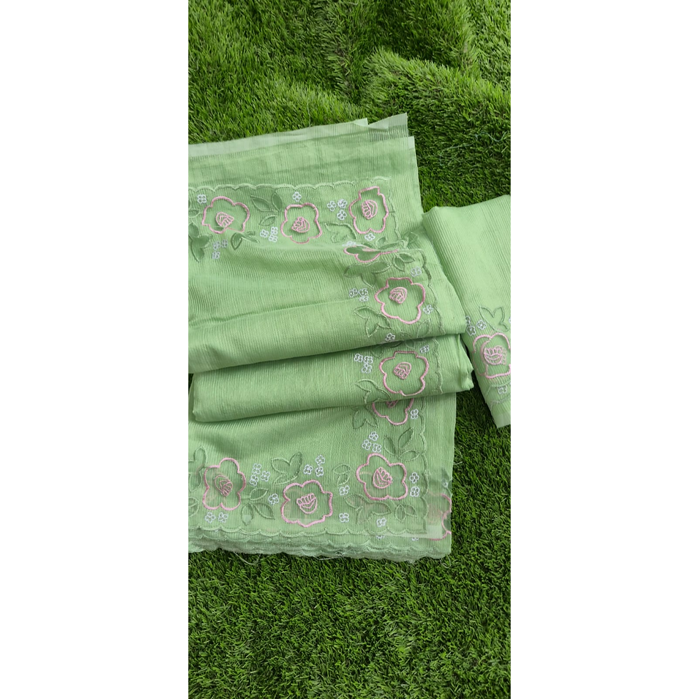 Thumbnail: Discover timeless elegance with this pistachio green Kota saree blouse set.