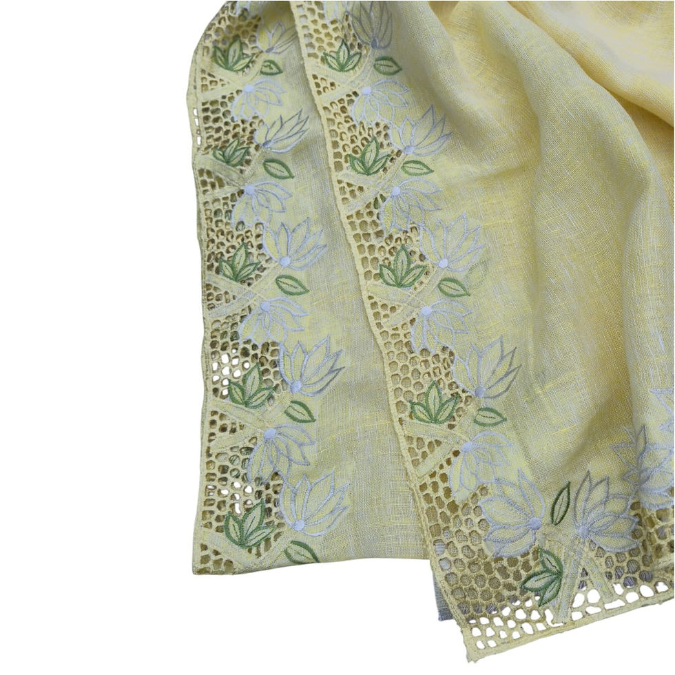 Thumbnail: Yellow linen saree with floral cutwork and running blouse