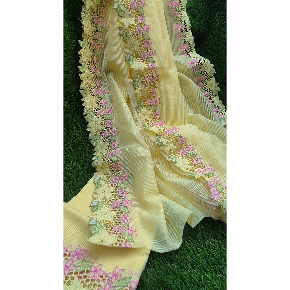 Thumbnail: Add timeless elegance to your collection with this yellow striped kota saree.