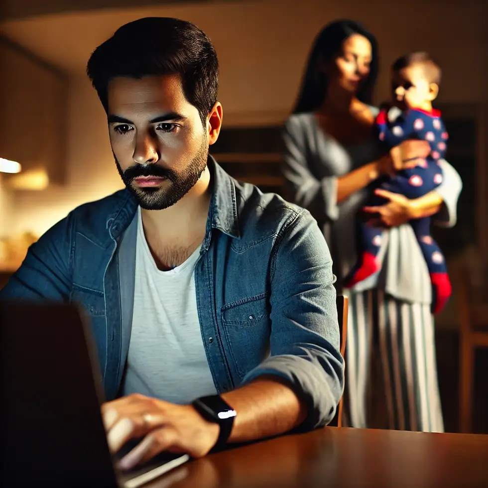 Hombre trabajando en la noche porque necesita emprender
