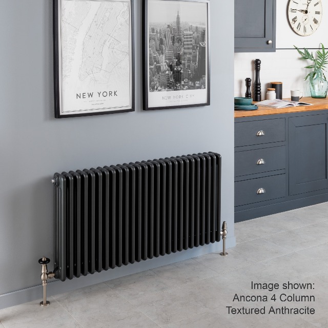 Ancona 2 Column 500 x 519 Matt Black (1353 BTU's) | Wall Brackets - Clearance