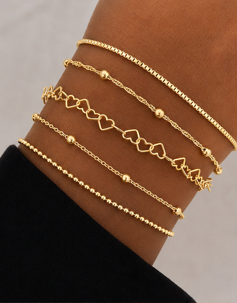 The Elodie — Heart Chain Bracelet Set (5-Piece) 4