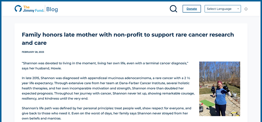 Dana Farber's Jimmy Fund Blog Highlights Shannon's Path and October Dog Walk