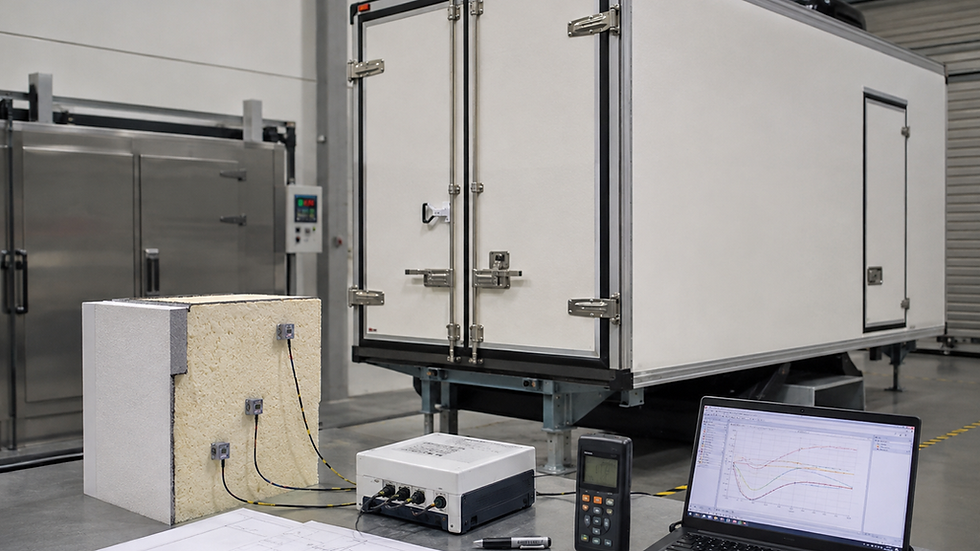 Insulated refrigerated transport body undergoing thermal performance and ATP K-coefficient measurement