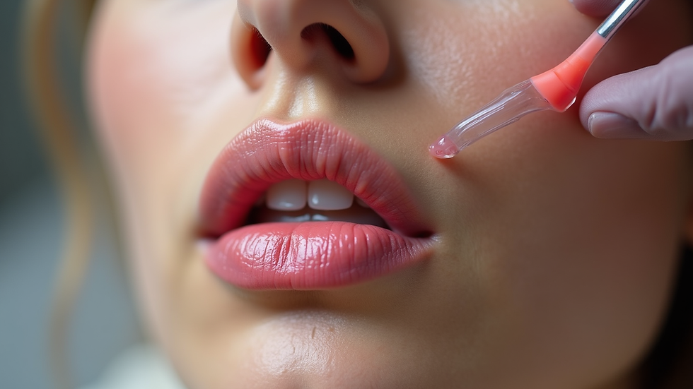 Close-up view of a lip blush enhancement procedure in progress
