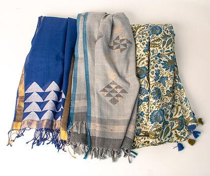 Khadi, jamdani and chintz hand-block-printed scarves