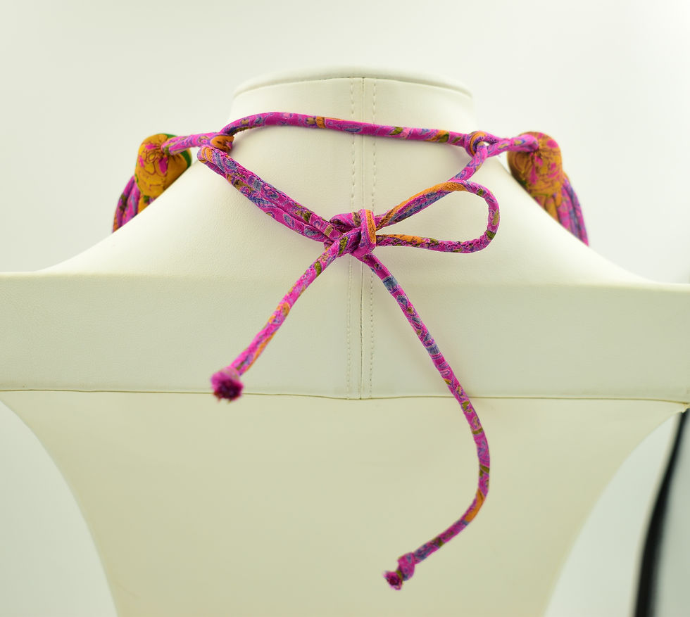 Thumbnail: Autumn Sunset - Sari String Necklace | pink and gold
