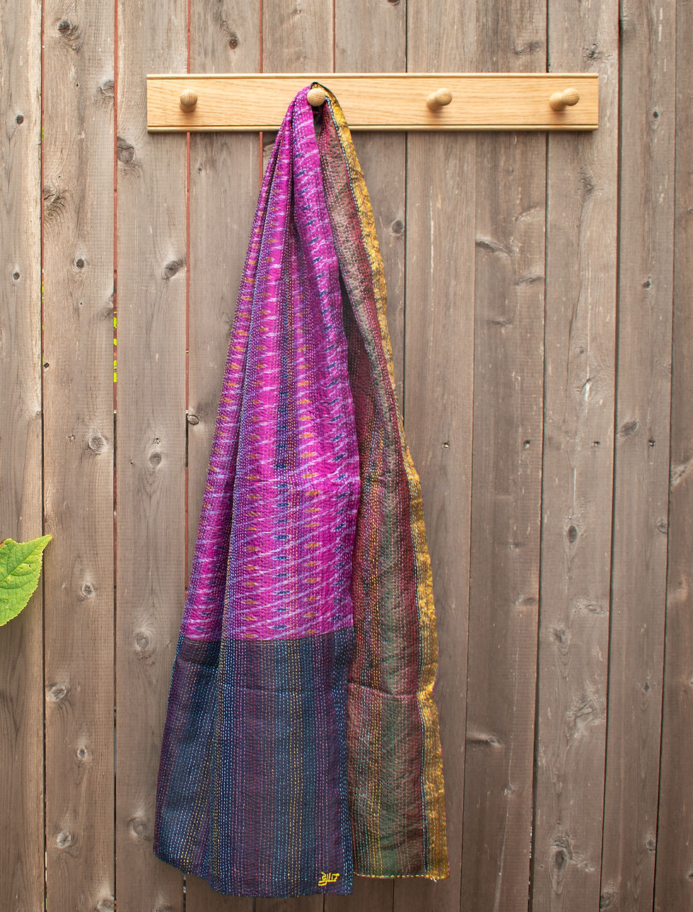 kantha silk sari shawl, pink ikat, multi-print, ikat border