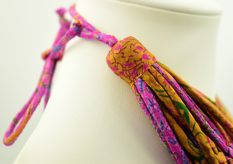 Thumbnail: Autumn Sunset - Sari String Necklace | pink and gold