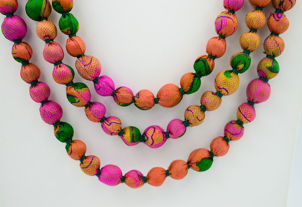 Thumbnail: Mosaic - Sari Bead Necklace - 1 string | pink, rust, green multi