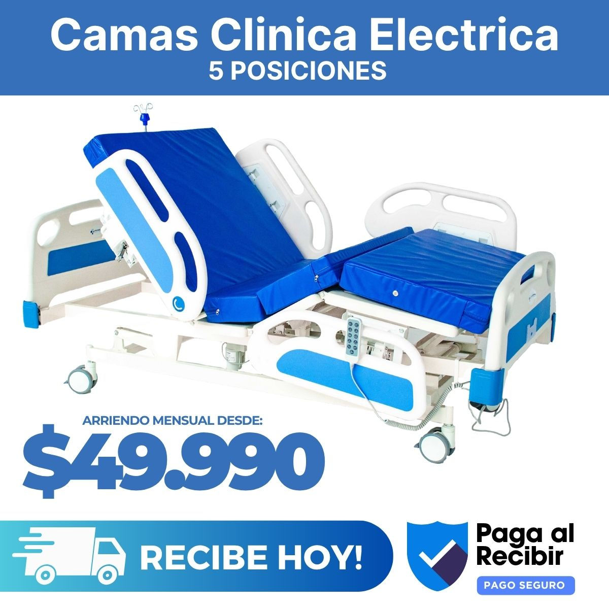 Arriendo Cama 100% Eléctrica 5 Posiciones + Colchón de 10 cm