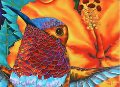   Jean-Baptiste silk painting of a  hummingbird