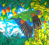   Jean-Baptiste silk painting of a parrot