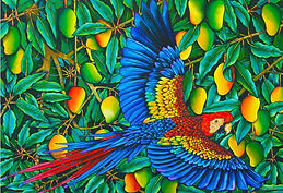 Jean-Baptiste silk painting of a macaw parrot