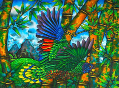 St. Lucia Parrot painted on silk | Jean-Baptiste Art
