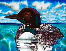   Jean-Baptiste silk painting of a Canadian Loon