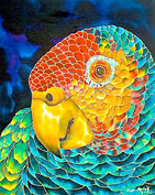 Jean-Baptiste silk painting of a  parrot