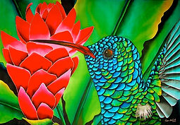   Jean-Baptiste silk painting of a  hummingbird