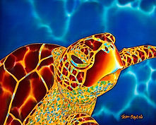  Jean-Baptiste Hand Painted silk art of sea turtle
