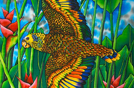 Silk painting of a parrot