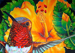  Jean-Baptiste silk painting of a  hummingbird