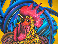  Jean-Baptiste silk painting of a crowing rooster